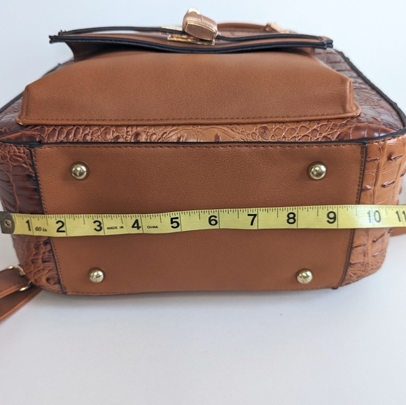 Faux Alligator Leather Dome Zip Top Backpack 5 Pockets Top Handle Amber Brown - Picture 16 of 16